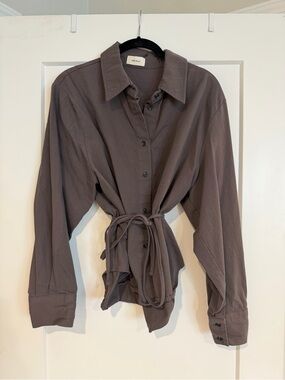 Alas Eius Cinder 100% Cotton Side Tie Button Down Top • OS